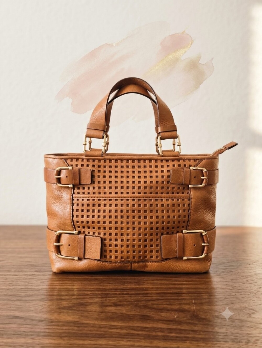 Michael Kors Tan Laser Cut Leather Satchel